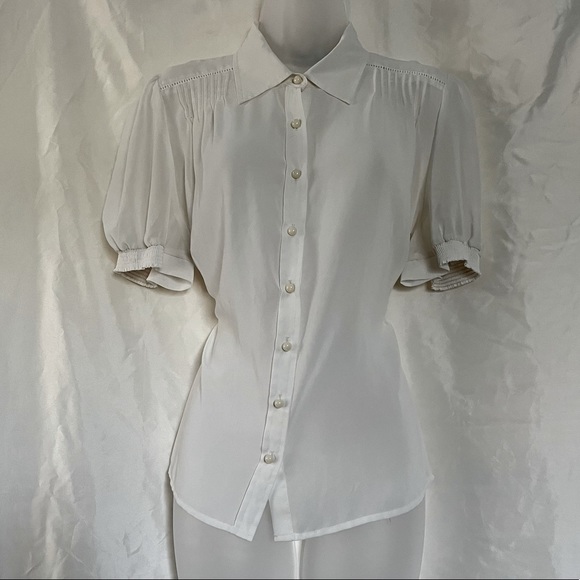 📖 🦉Delicate Twee Studious White Button Up Blouse Top Shirt - Picture 1 of 5